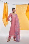 Tew Blush Pink Colour Cotton Digital Print With Embroidery And Khatli Work Kurti With Bottom Dupatta Suppliers In India